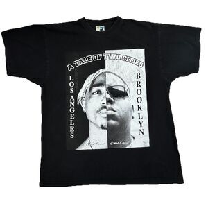 Vintage A Tales Of Two Cities Biggie Smalls 2Pac Rap Hip Hop Shirt 2XL Black